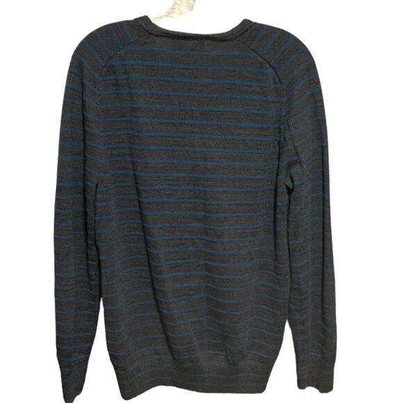 Men's BANANA REPUBLIC L V-Neck Sweater Gray Blue Italian Merino Wool Baruffa - Picture 8 of 8